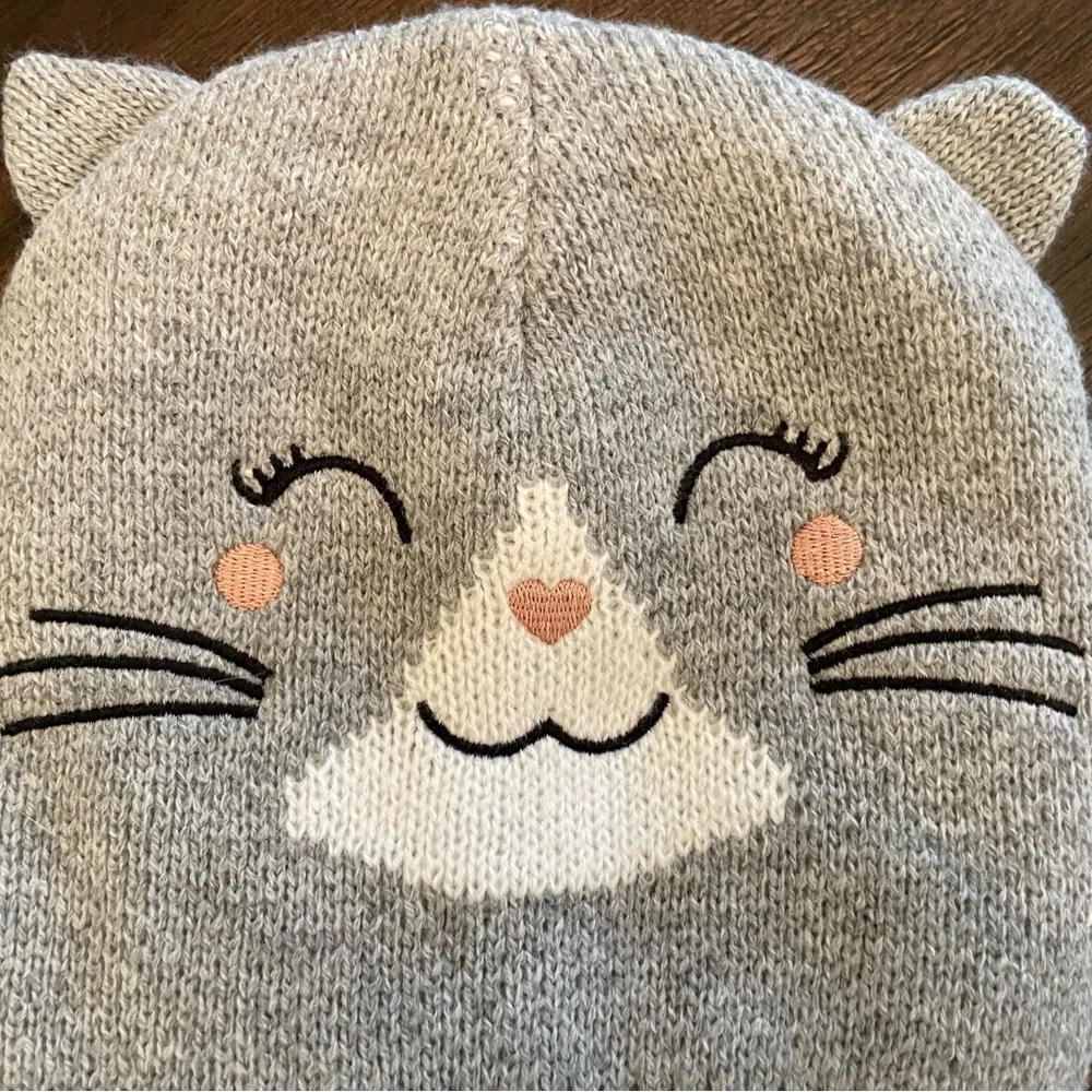 Cozy Kitten Hat & Mittens Set, Fleece Lined, Like New, Toddler Sized
